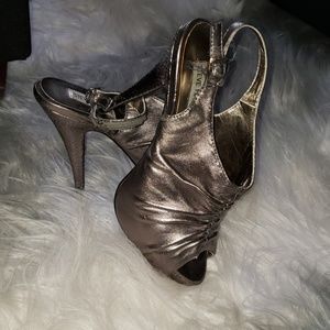 Steve Madden iridescent silver open toe heels